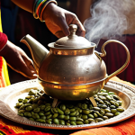 **

A vibrant, bustling Ethiopian coffee ceremony. Focus on the traditional "jebena" coffee pot, the roasting of green coffee beans, and the social interaction surrounding the ceremony. Capture the warmth and hospitality associated with this cultural practice. Consider including elements of Ethiopian textiles and traditional clothing to enhance the cultural context. Style: realistic, warm lighting.

**